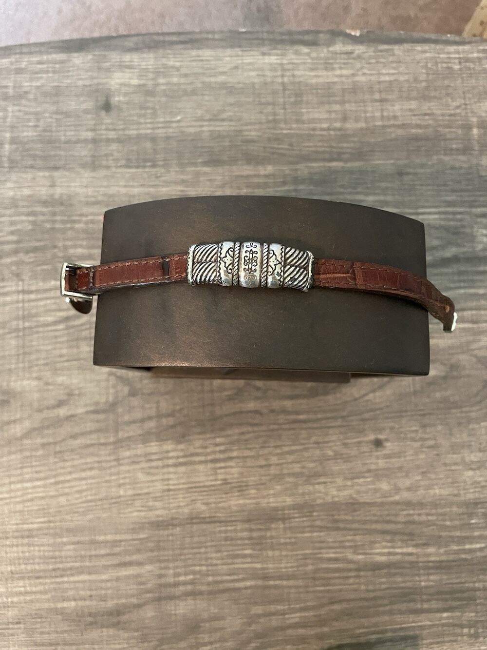 Vtg Brighton 1994 Brown Leather Buckle Bracelet 8.5" PREPPY/ACADEMIA